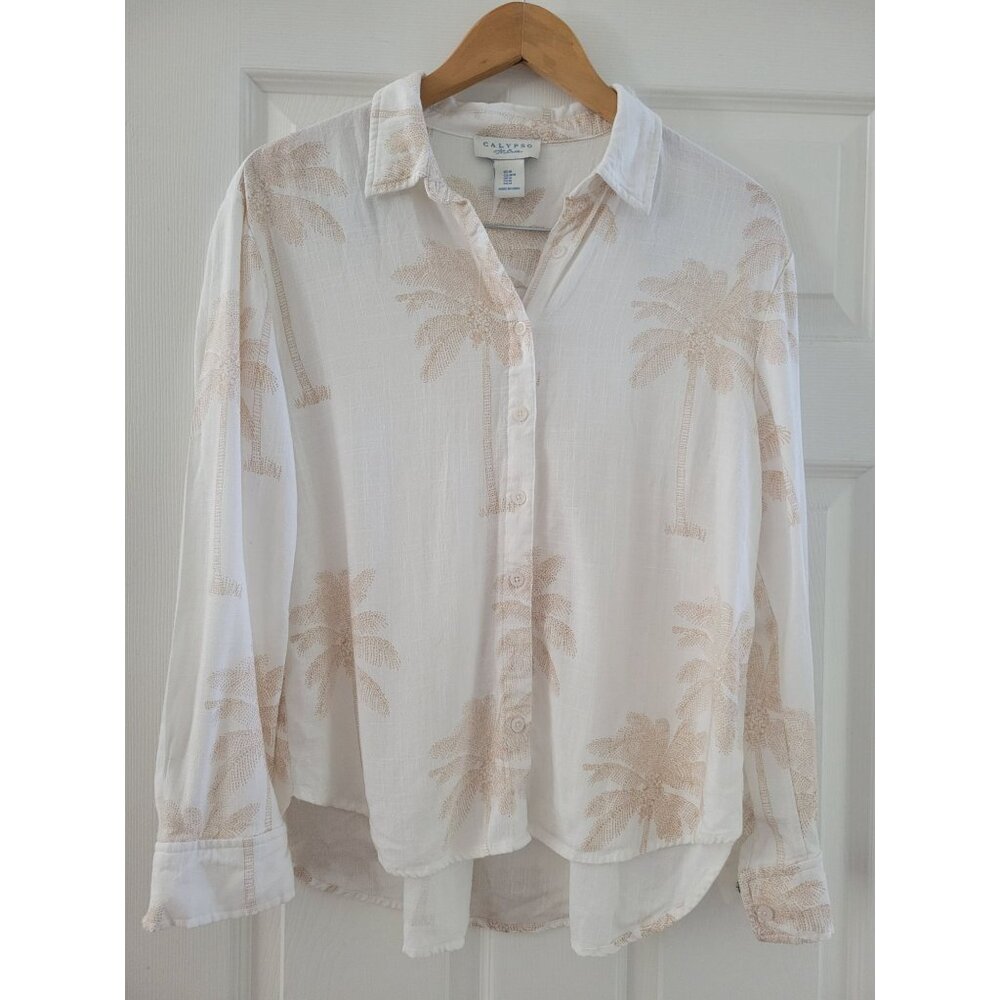 Calypso St Barth Off White Palm Resort wear Pant top set size beach vacation